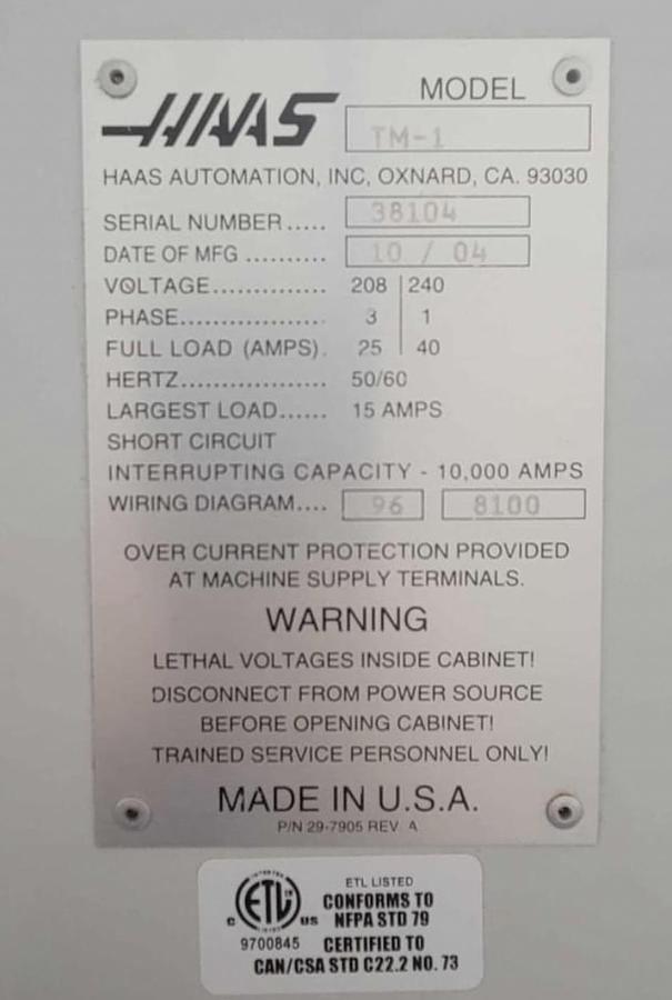 Used 2004 HAAS TM-1 CNC Vertical Mill Low Hours