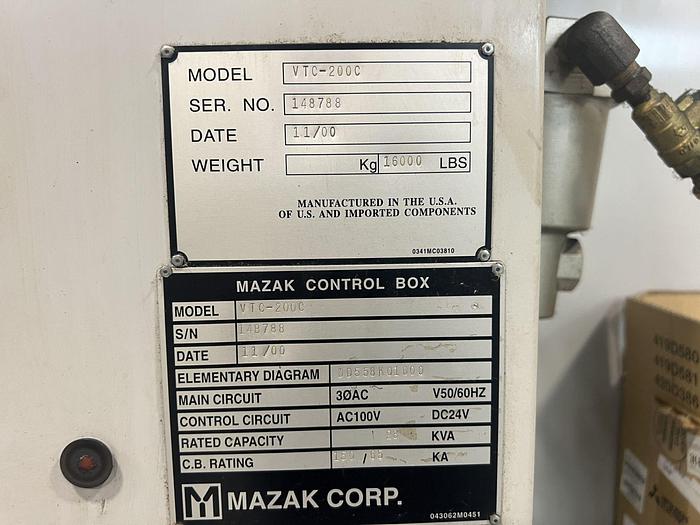 Used 2000 MAZAK VTC-200C 4-Axis CNC Machining Center