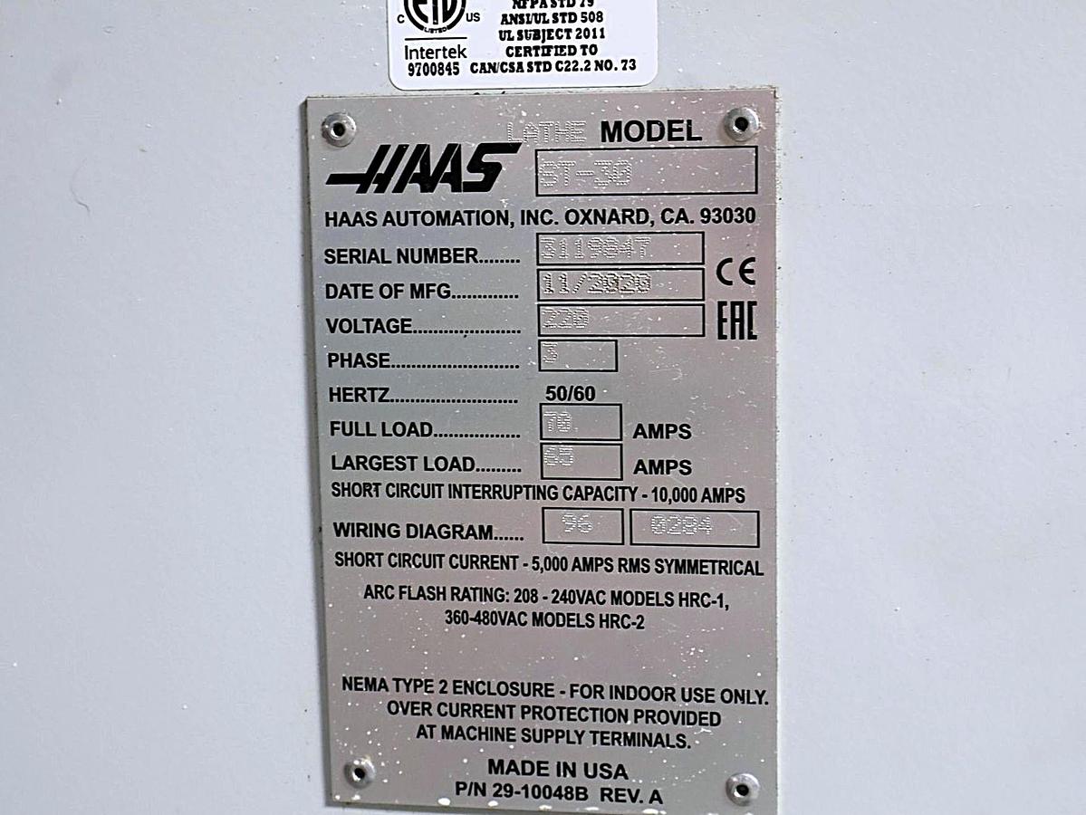 Used 2020 HAAS ST-30 CNC Lathe Steady Rest Tool Presetter and Tailstock