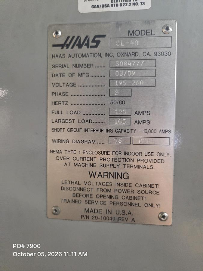 Used 2009 HAAS HAAS SL-40BB Big Bore 7.1" Through Hole CNC Turning Center