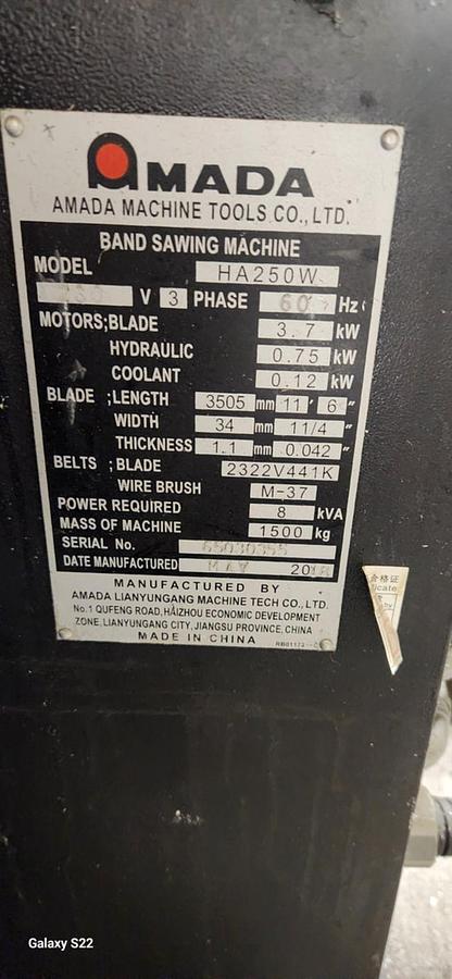 Used 2018 AMADA HA250W CNC Horizontal Band Saw