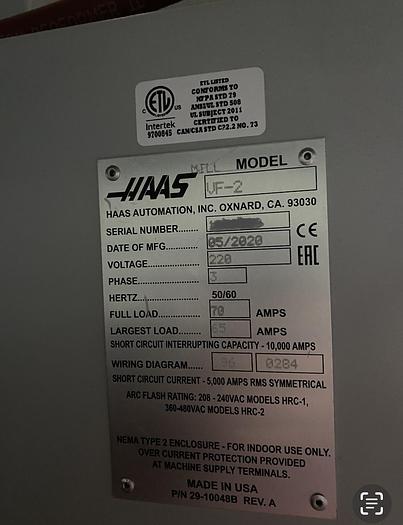 Used 2020 HAAS VF-2 4-Axis CNC Vertical Machining Center