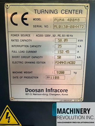 Used 2011 DOOSAN Puma 400MB CNC Lathe