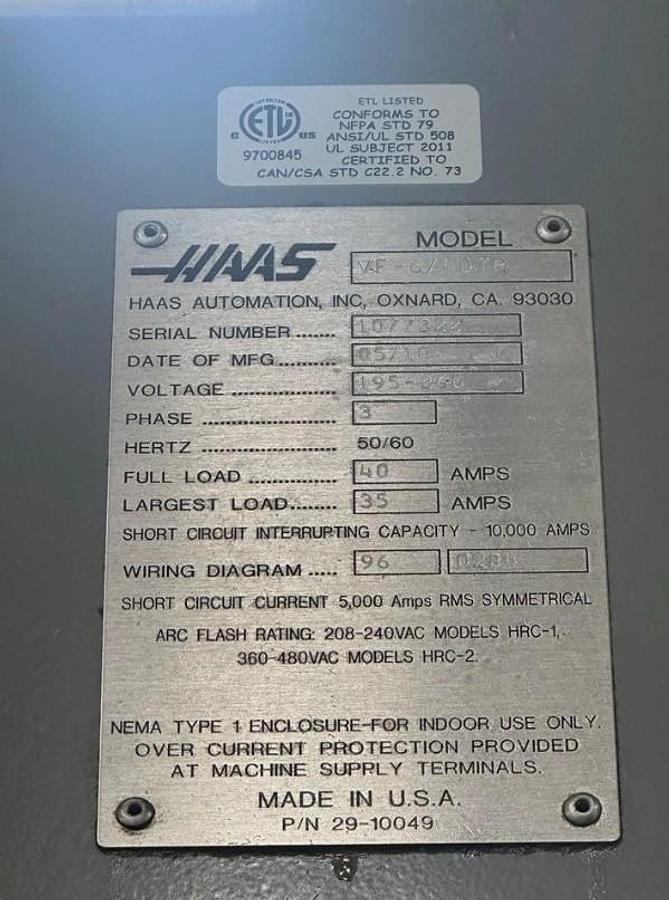 Used 2010 HAAS VF-6/40 TR-310 10,000 rpm 5-Axis Vertical Machining Center