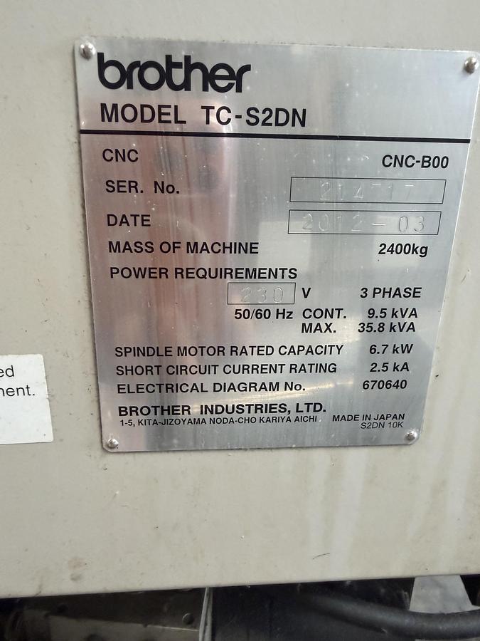 Used 2012 Brother TC-S2DN 5-Axis Nikken Trunnion Table CNC Tapping Center