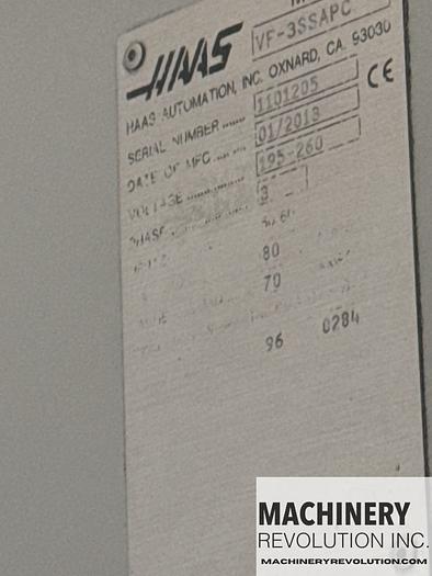 Used 2013 HAAS VF-3SS 12,000 RPM CNC Vertical Machining Center with Pallet Changer / WIPS / 1,000PSI TSC