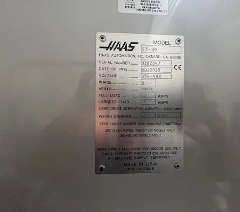 Used 2015 HAAS ST-30 CNC Lathe with Programmable Tailstock / Automatic Tool PreSetter Only 1,855 Hours