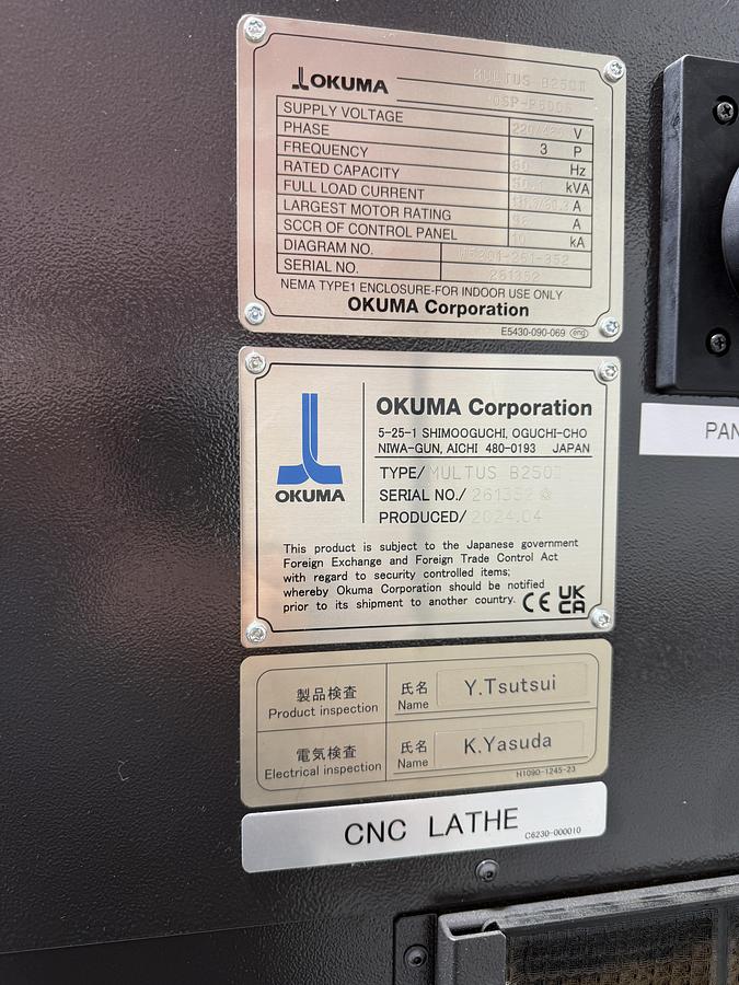 Used OKUMA MULTUS B250II Like Brand New Only 104 Hours Total Running Time