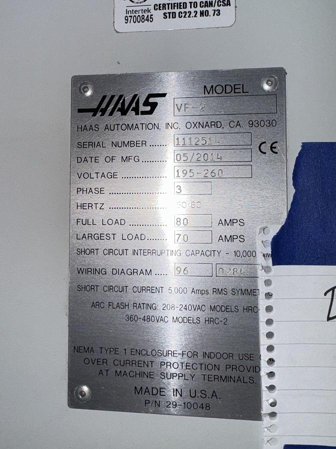 Used 2014 HAAS VF-2 CNC Vertical Machining Center