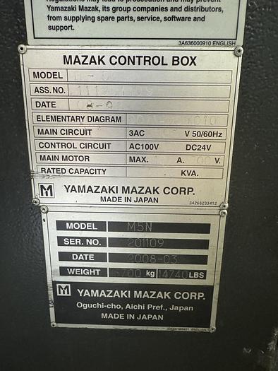 Used 2008 MAZAK  M5N 2000 7.1" Big Bore 20" Front and Rear 20" Chucks