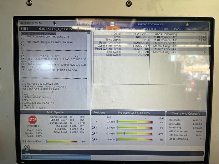 Used 2021 HAAS VF-4SS 4-Axis 12,000RPM HRT-210 Rotary Table CNC Vertical Machining Center ***940 Hours***