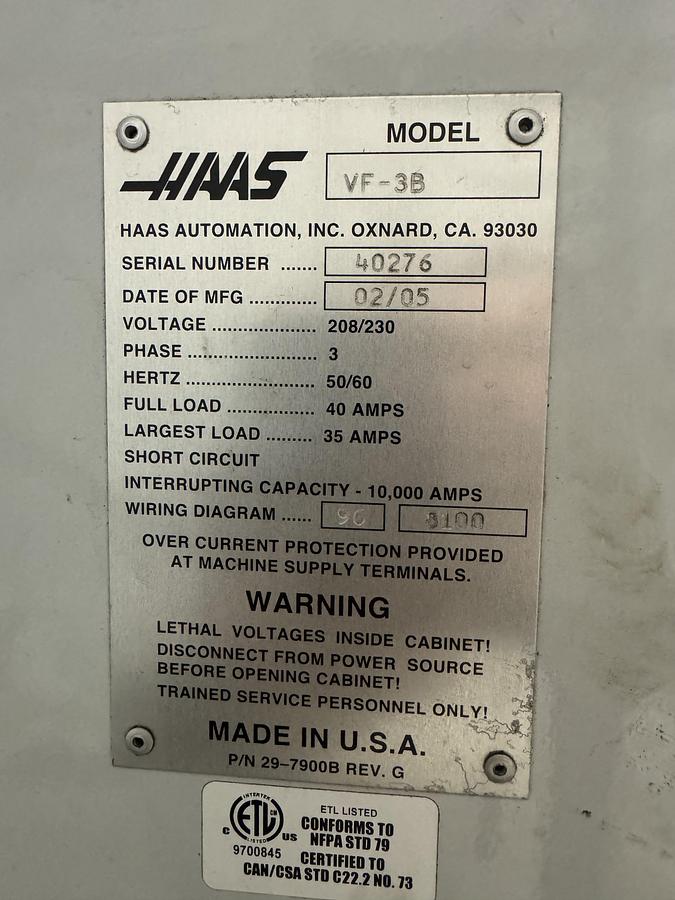 Used 2005 HAAS VF-3 4-Axis CNC Vertical Machining Center