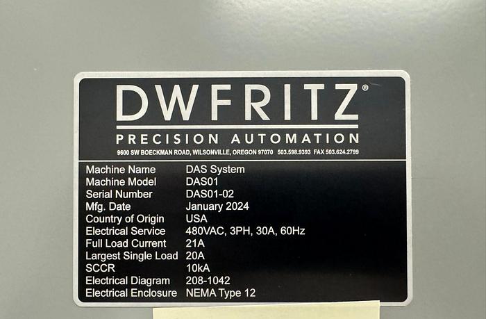 Used 2024 DWFritz Automation DAS01 DAS System Automated Press