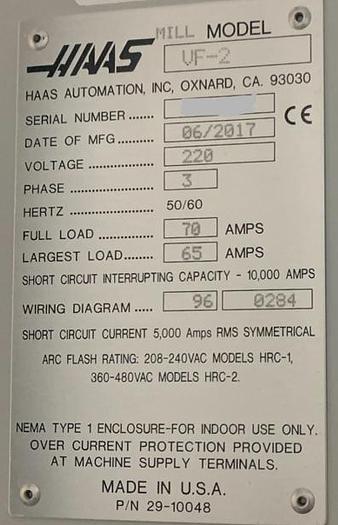 Used 2017 HAAS VF-2 4-Axis CNC Vertical Machining Center