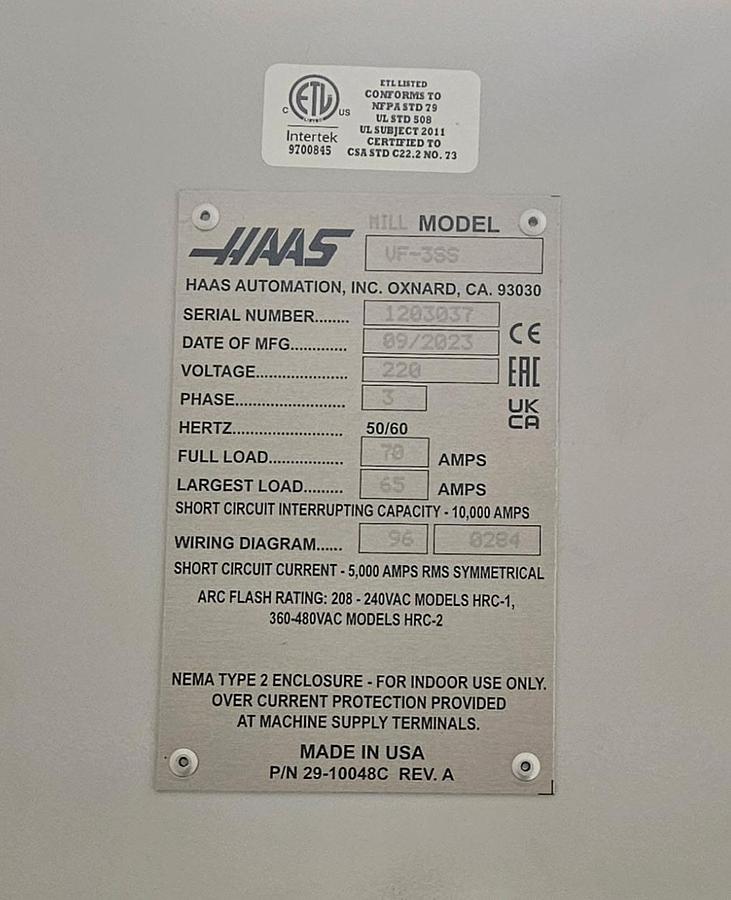 Used 2023 HAAS VF-3SS 5-Axis CNC Vertical Machining Center Like Brand New Under 500 hours
