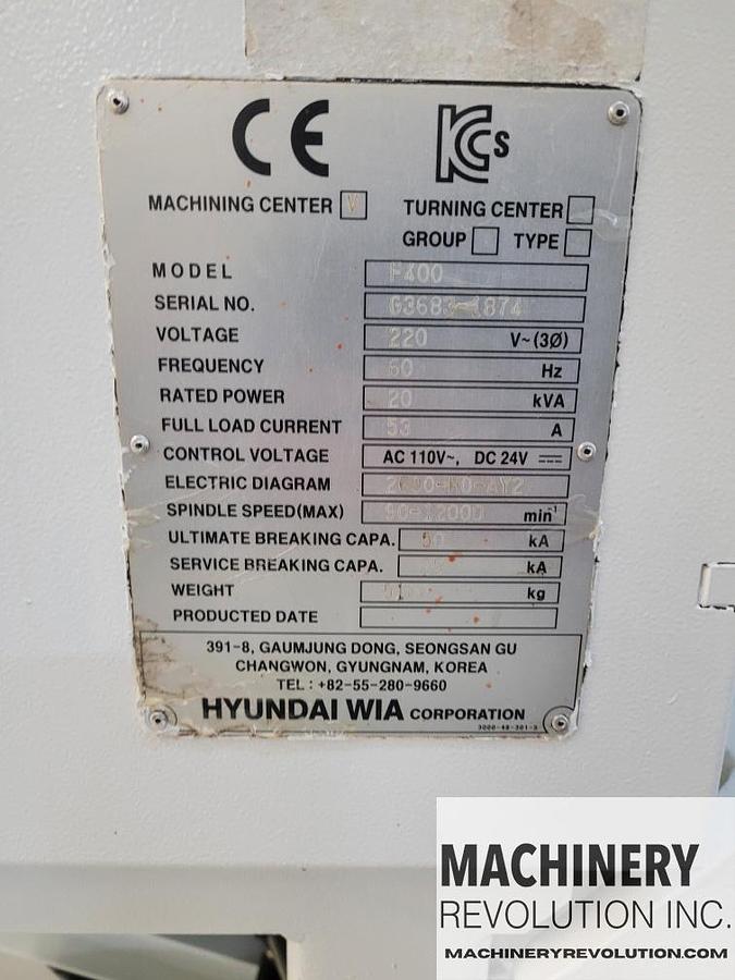Used 2014 Hyundia-WIA F400 12,000 RPM CNC Vertical Machining Center ***Low Hours***