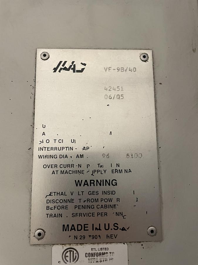 Used 2005 HAAS VF-9 4-Axis 10,000RPM CNC Vertical Machining Center ***Low Hours***
