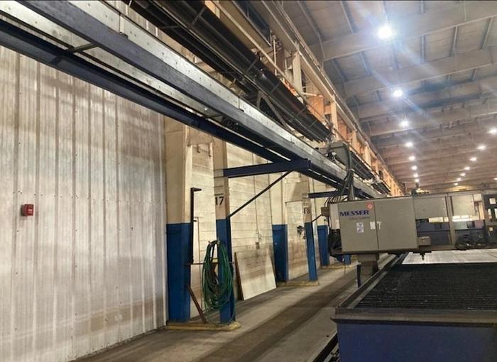 Used 2012 MESSER MPC 2016LP 15’ X 108’ Plasma System   MESSER Global CNC Control Version #4 with DNC Connection and Ethernet Capability  The MESSER MPC 2016LP Modular Rail System can be set up to be 10 Feet Long to 108 Feet Long as needed.  As your capability grows this Messer is designed to grow with it.    This large table option gives you flexible automation, to fit your individual needs of how many sheets you can lay on the table.    Maximizing space and cutting time.  Bridge Width: 19'-0" (Rail to Rail Center)  Y-AXIS Cutting Width: 15'-8"  X-AXIS Cutting Length: 108'-4" with Supplied Rail  19’ Cut-Width  108’ Cut-Length  3 Plasma Torches  (3) Independent Hypertherm Plasma Torches with Robotic Bevel Capabilities  Torch Configuration:  #1 Profile  #2 Robotic Bevel Head  #3 Profile Lifters / Leads Hypertherm  Hyper-Performance Plasma HPR260XD (Internal Chiller)