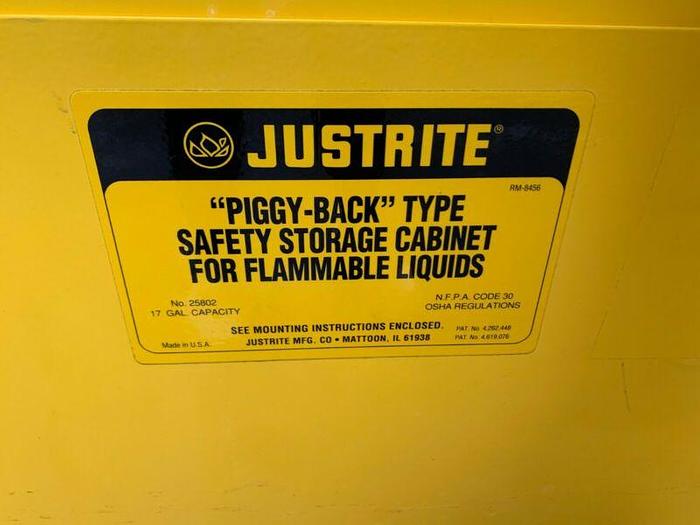 Used Justrite 43" x 18" x 25" 30 Gallon Piggy-Back Flammable Liquid Storage Cabinet
