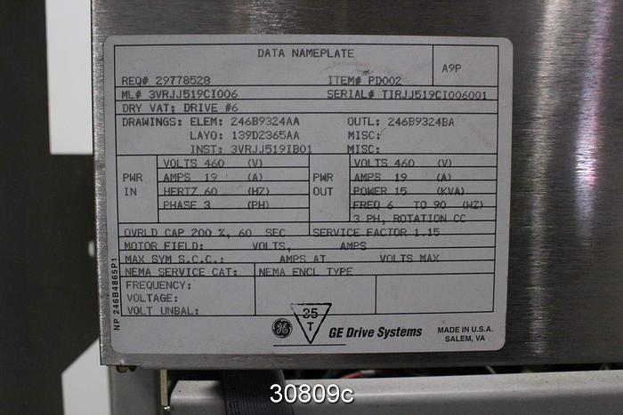 Used General Electric AC2000 Adjustable Speed Drive 3VRJJ519CI006 #30809