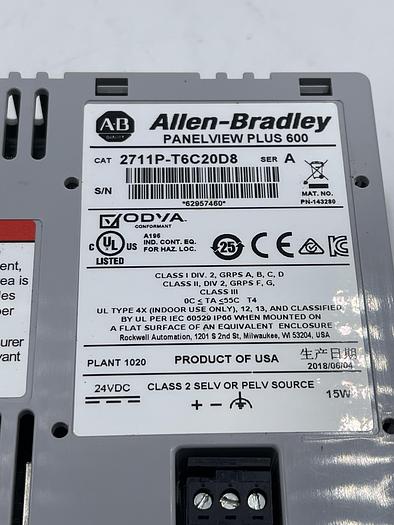 Used Allen-Bradley 2711P-T6C20D8 Ser A 