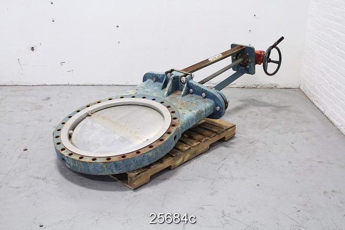 Used Fabri  30" Hand Operated Knife Gate Valve, Mild Steel Body, Stainless Steel Wetted Parts #25684