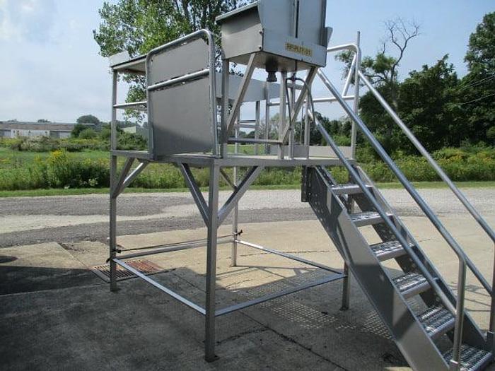 Used Work Platform, Stainless Steel, 5' 6" x 5' 6" with stairs, sink & work table
