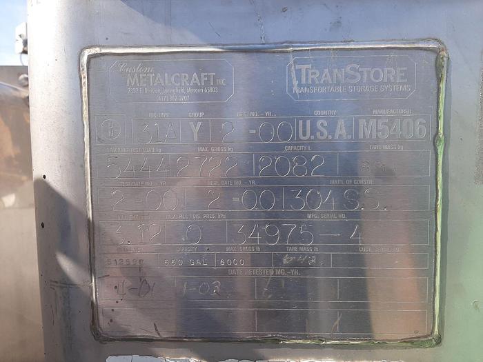 Used 550 Gallon Stainless Steel Liquid Storage Totes (9) #S744860