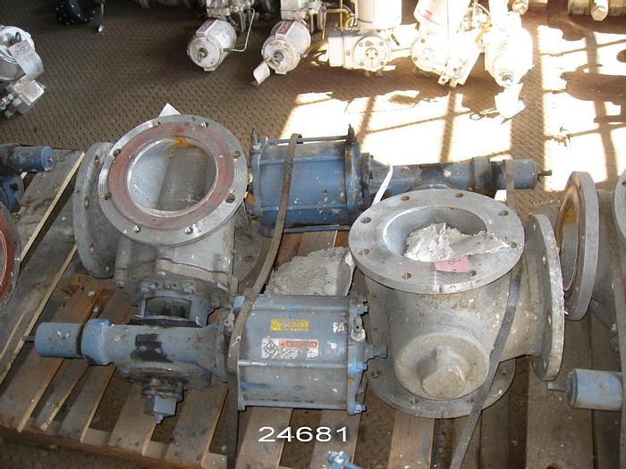 Used Dezurik  8" Three Way Valve, Air Actuated, 316 Stainless Steel Body, Plug, And Seat.  Figure Ptw. #24681