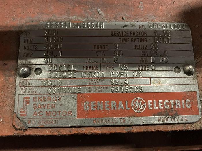Used 100 HP GENERAL ELECTRIC MOTOR 1190 RPM
