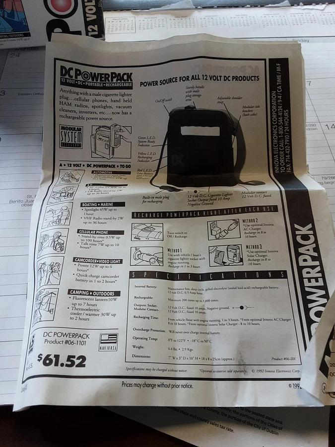 Innova DC Rechargable Power Pack. Part # 55-8923