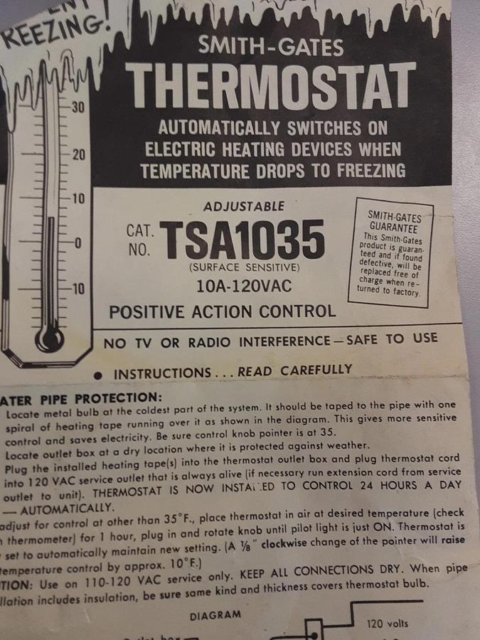 Used ADJ Heat Tape Thermostat TSA1035. Part # 22042