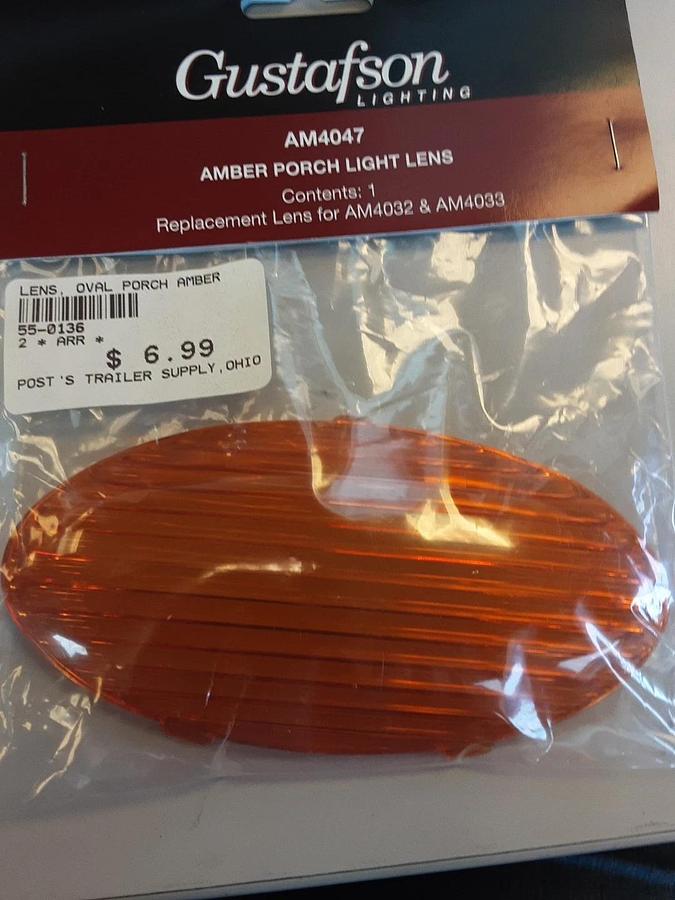 Gustafson RV lighting Amber Porch Light Lens Part #55-0136