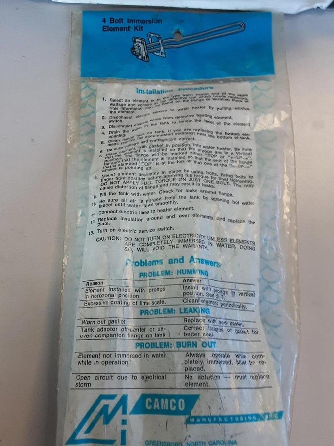 Used Water Heater Element 2000w by 208v 4 Bolt Immersion type