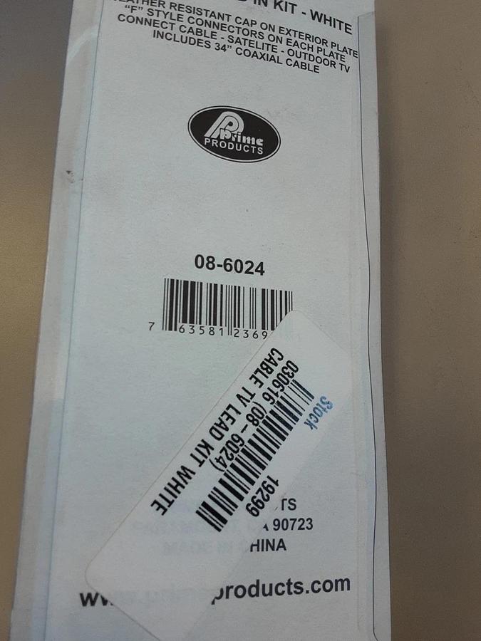 Prime Product Cable TV Lead In Kit-White Part #08-6024