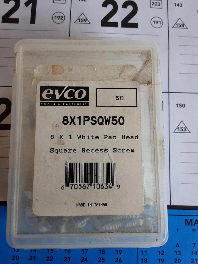 Evco 8x1 PSQW50 50 White Pan Head Screws