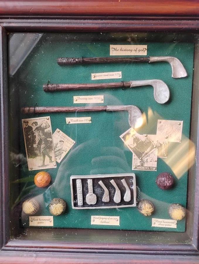 Used Vintage History Of Golf Collectible Shadow Box Display Wood Hanging Gift 10x9.5