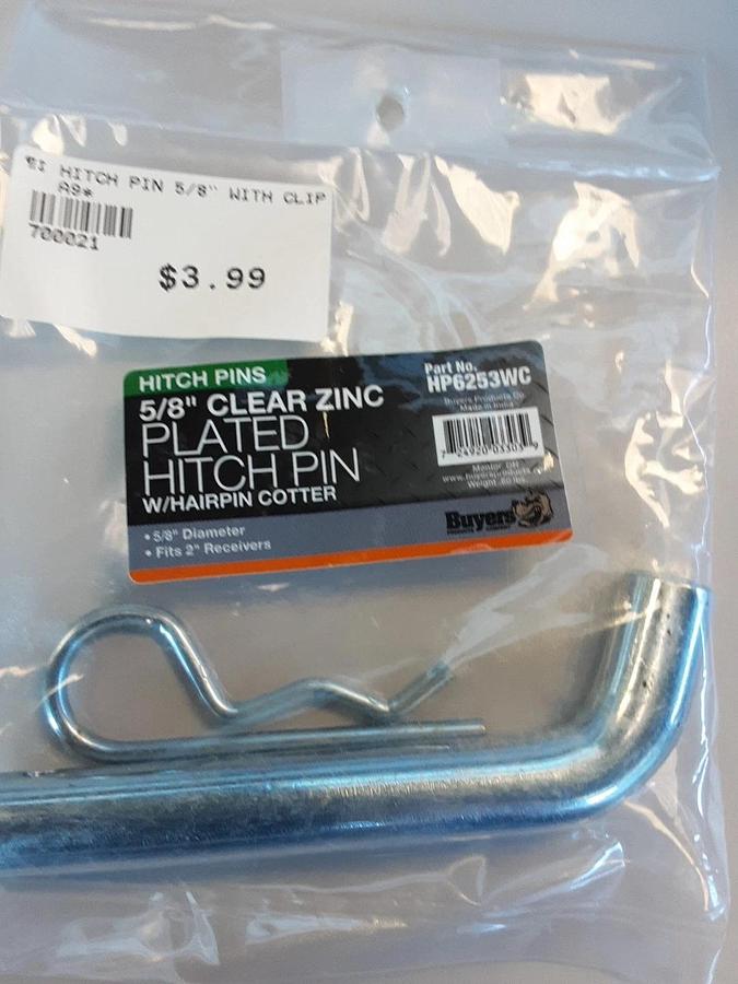 Buyers Hitch Pin.  Plated Hitch Pin W/ Hairpin Cotter. Part # 700021