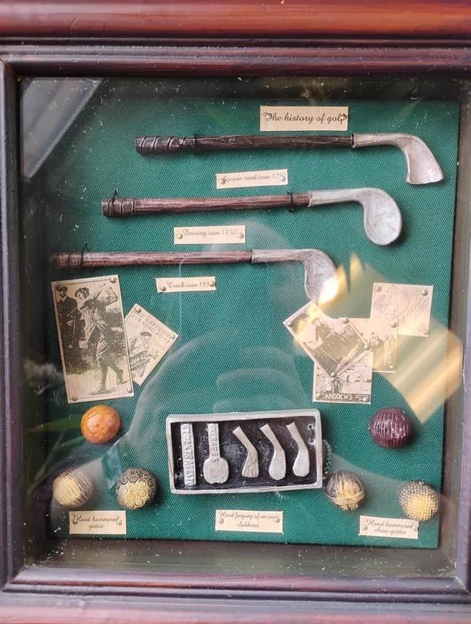 Used Vintage History Of Golf Collectible Shadow Box Display Wood Hanging Gift 10x9.5