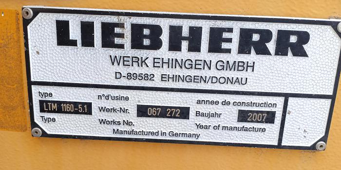 Used 2007 Liebherr LTM 1160-5.1 All Terran Crane LTM 1160-5.1