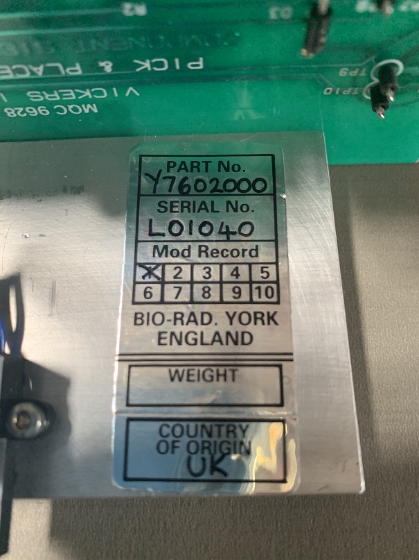 Used Bio-Rad Y7602000 Vickers Instruments Pick & Place Linear Arm PCB PER2B00C