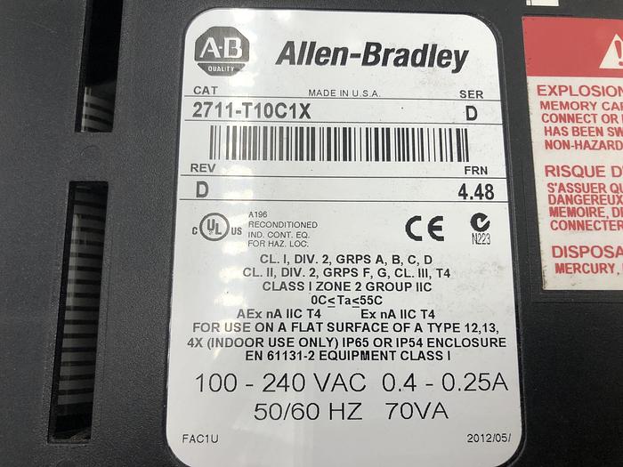 Used ALLEN BRADLEY PANELVIEW 1000 SERIES D