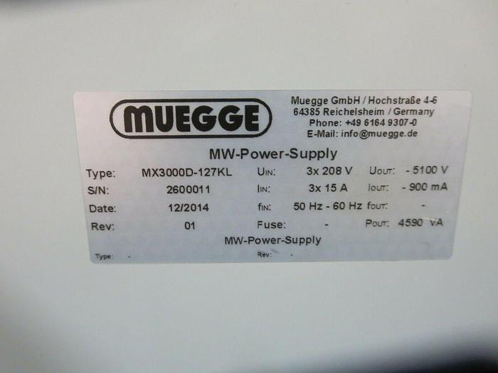 Used Muegge, MX3000D-127KL,W/MA3000C-133BB, MW Power Supply,W/MW Plasma Source, Used