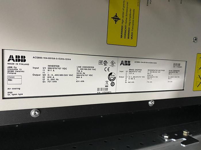 Used ABB DRIVE SYSTEM ACS880 (UNUSED NEW SURPLUS) MANUFACTURED 2018 SECTION 1 OF 4