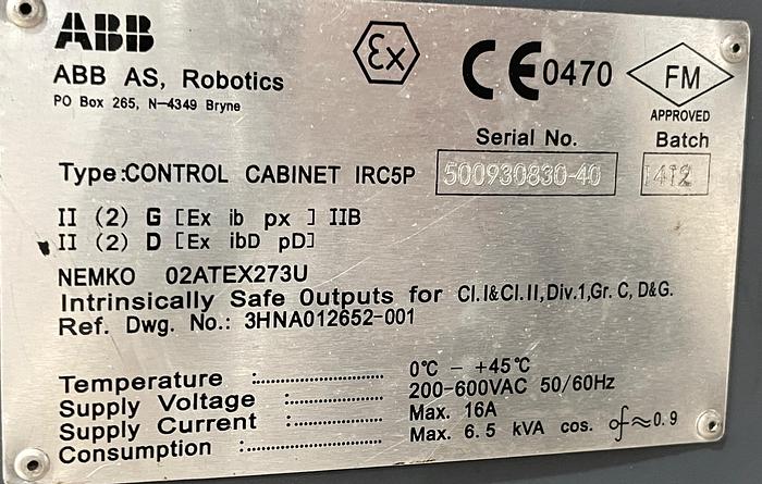 Used ABB IRB 5400 6 AXIS PAINT ROBOT WITH IRC5P CONTROLLER