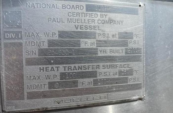 Used Mueller 300 Gallon Stainless Steel Jacketed Mixing Kettle with Double Motion Agitation