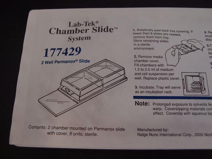 New Lab Tek Chamber Slide System 177429 2 Well Permanox Slide Lot of 16