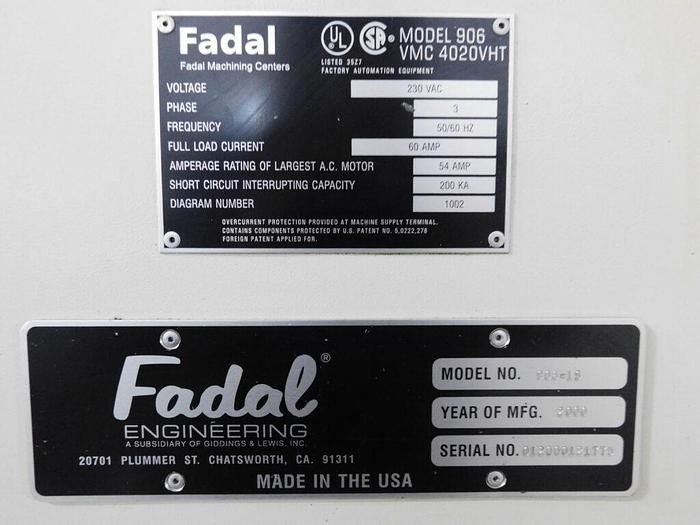 Used Fadal 4020VHT CNC Vertical Machining Center