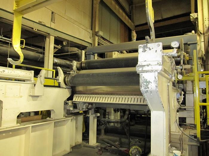 Used Beloit 87" Trim Paper Machine, With Voith Air Pad Headbox 90" Pond, Knockdown Fourdrinier Suction Couch, Suction Press, No Dryer Section, Size Press, 3 Roll Hot, Soft 2500 Pli Calender, Rice Barton Reel, Cameron Winder #27156