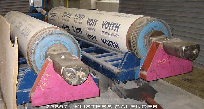 Used Kusters  Calender Two 3-Roll Soft Units, 150" Wide Rolls, Max Linear Pressure, 350 N/Mm, 2000Fpm Speed, Temperature 200 Degrees C 1 Ron Rolls, Temperature 110 Degrees C Covered Roll With Drive 3, Spare Rolls, Complete System #23857